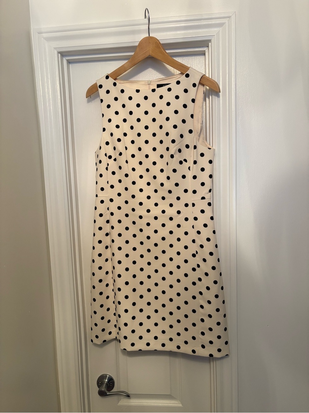 Simons Cream and Black Polka Dot Sleeveless Shift Dress